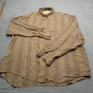 Johnnie Walker Silk Blend Shirt Mens XL Yellow Green Plaid Button Up Long Sleeve